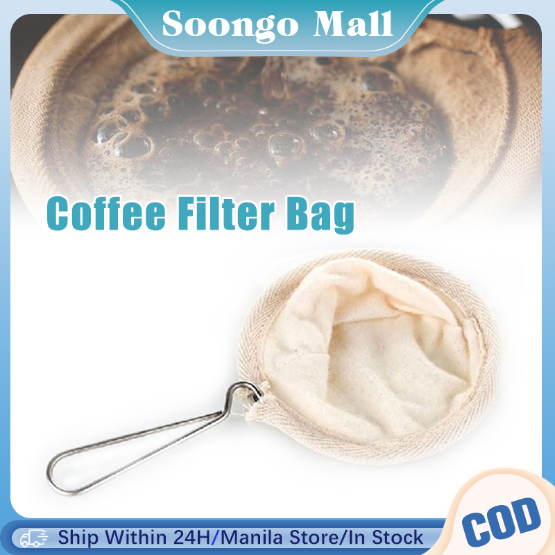 Reusable Coffee Filter Bag With Stainless Steel Handle Flannel Cloth