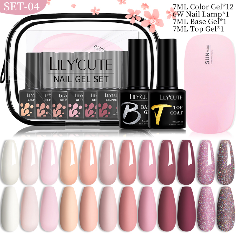 Lilycute Gel Nail Polish Set With W Uv Lamp Nude Series Gel Polish