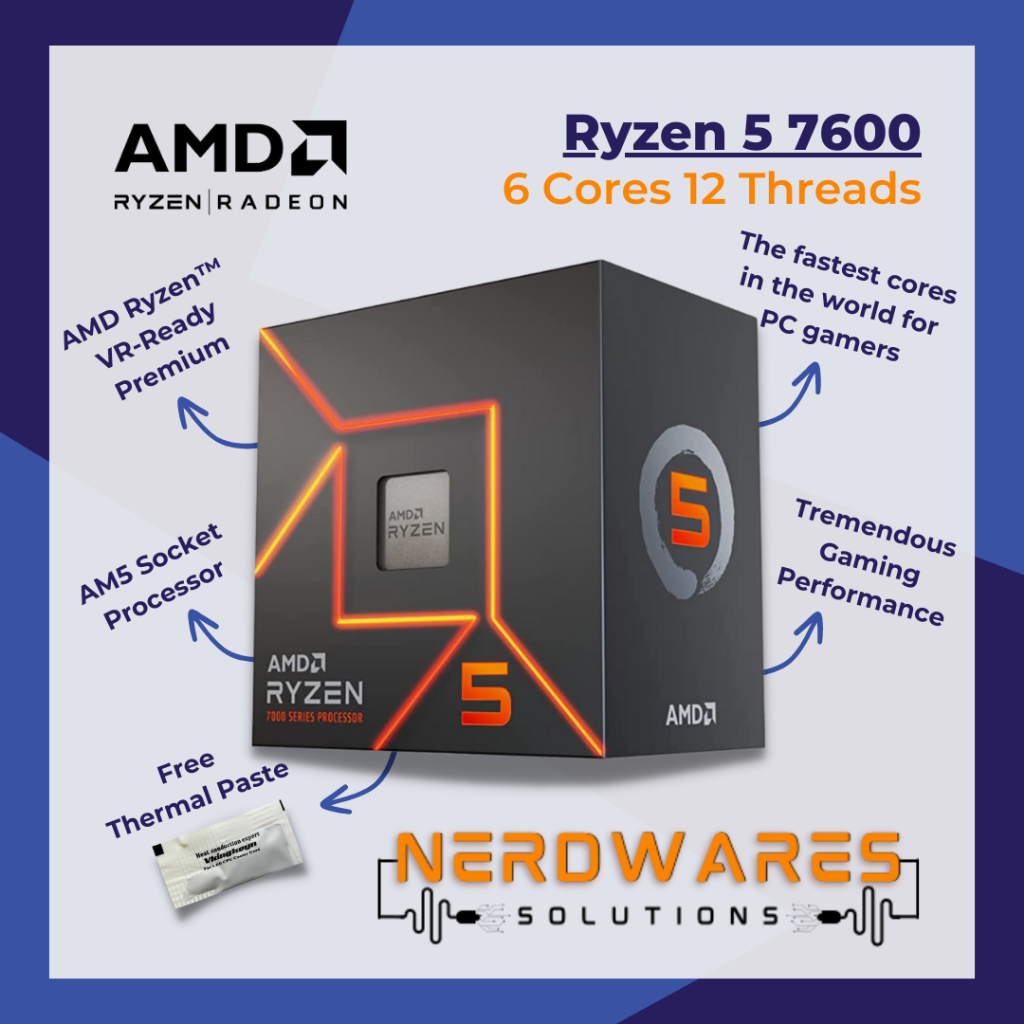 AMD Ryzen 5 7600 7600X 6 Cores 12 Threads With Radeon Vega Graphics