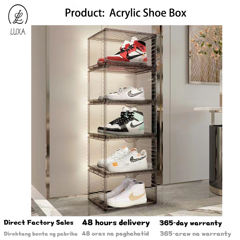 Acrylic Shoe Box Front Magnetic Door Heavy Duty Crystal Clear Magnetic