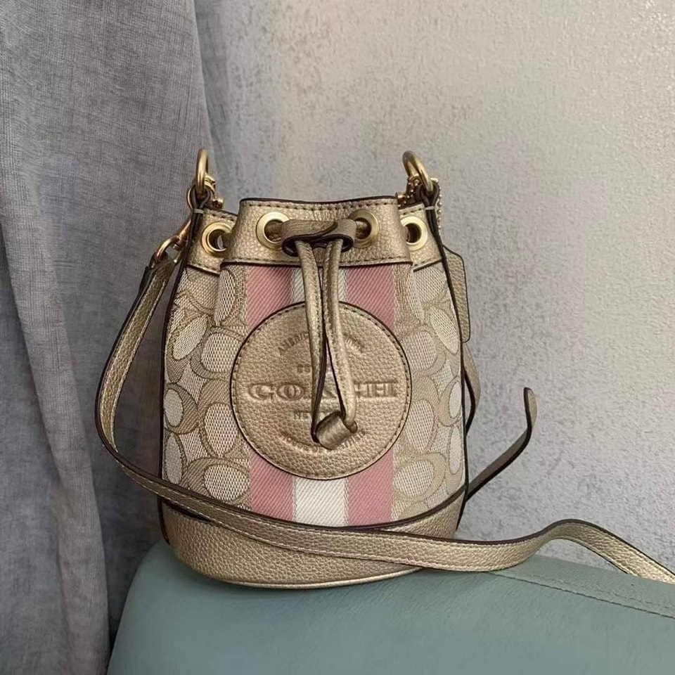 CF440 Coach Mini Dempsey Bucket Bag In Signature Jacquard With Stripe