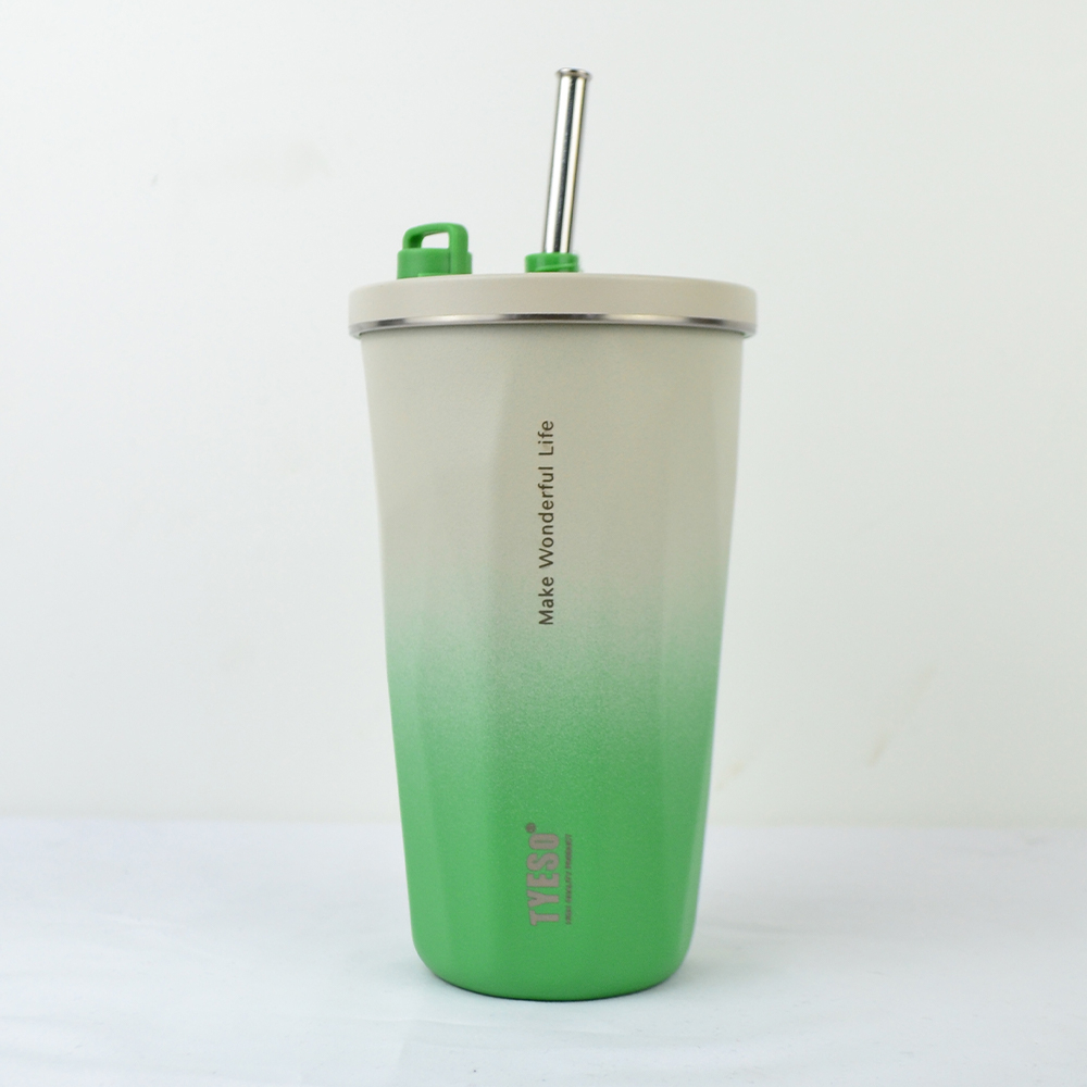 Original Tyeso Vacuum Insulated Tumbler With Straw Portable Stainless