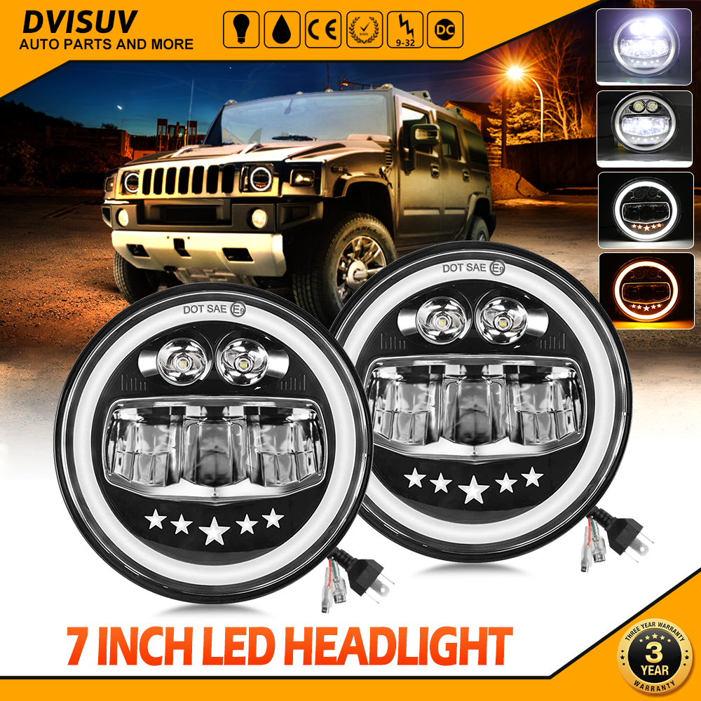 Universal 7 Inch Motorcycle Headlight H4 60W LED Head Lamp White Amber