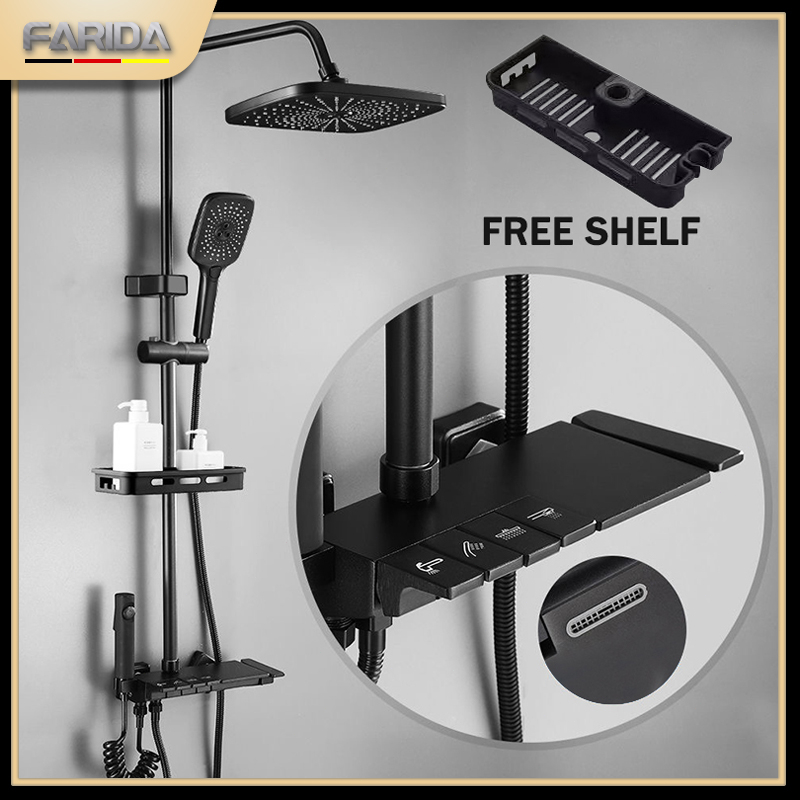 FARIDA In Black Gold Shower Set With Faucet High Pressure Hot And