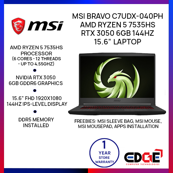 Edge Msi Bravo C Udx Ph Amd Ryzen Hs Rtx Gb Hz