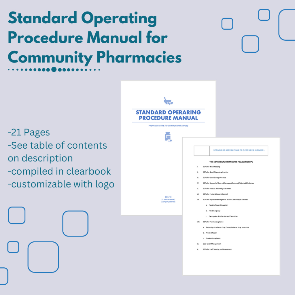 Standard Operating Procedures Manual For Community Pharmacy Shopee