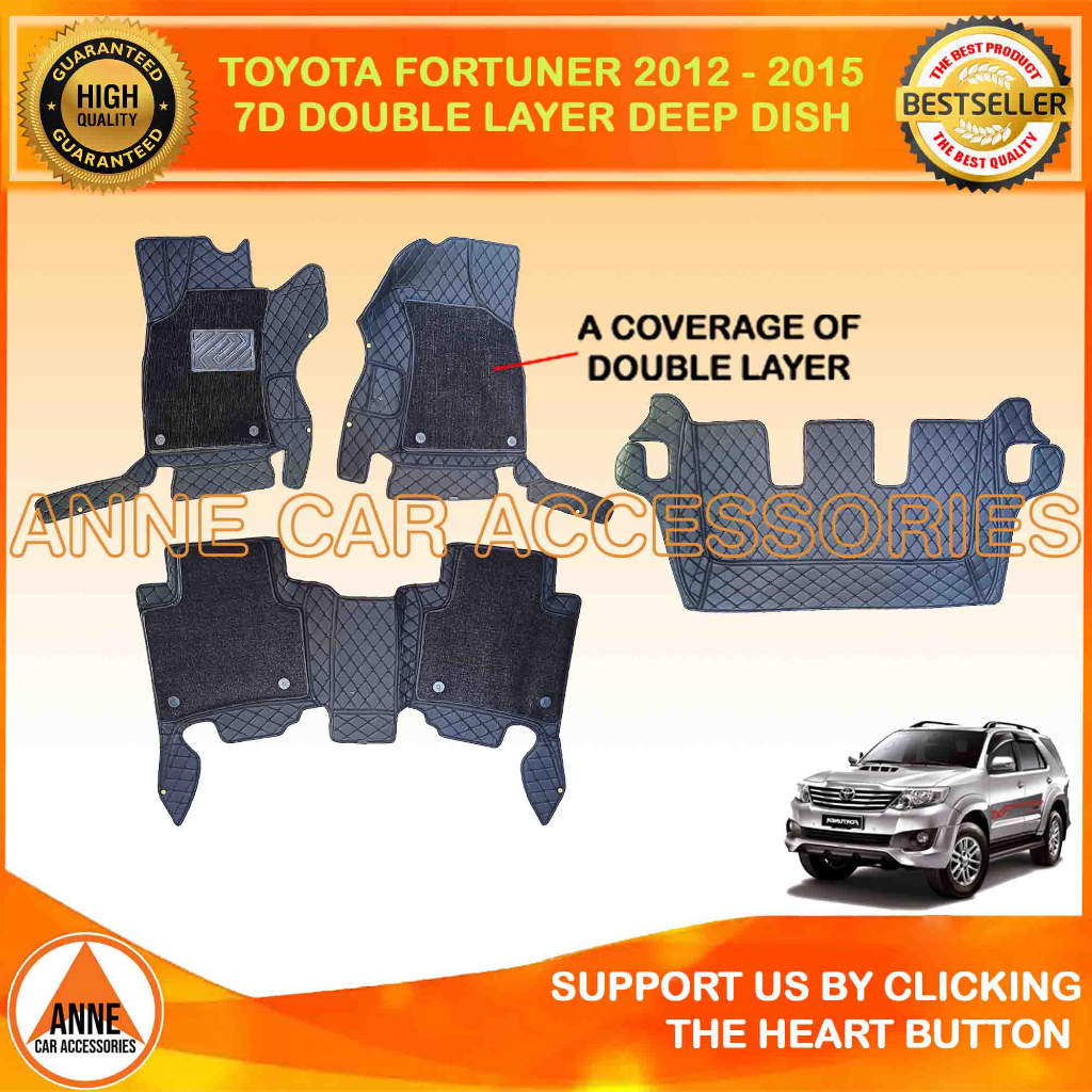 7D Double Layer ROHS Deep Dish Matting For Toyota Fortuner 2012 2015