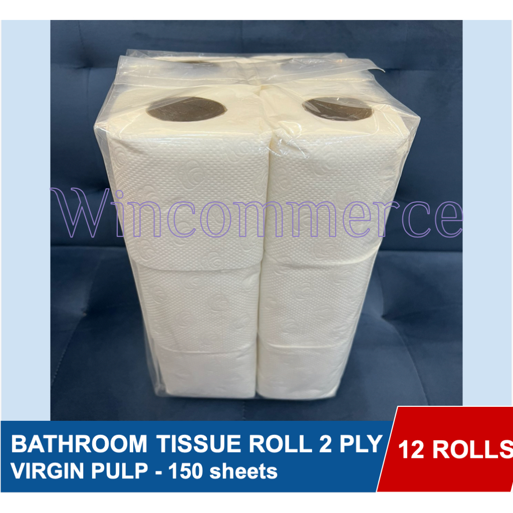 12 ROLLS Bathroom Tissue Roll VIRGIN PULP 2 Ply 150 Sheets Tissue