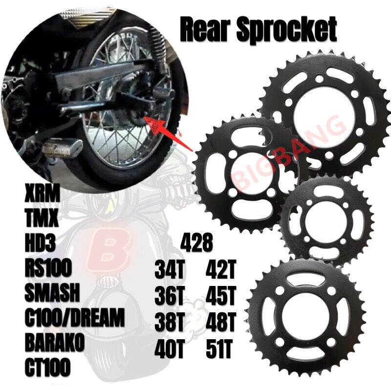 Bigbang Motorcycle Rear Sprocket Tmx Tmx Supremo Rs