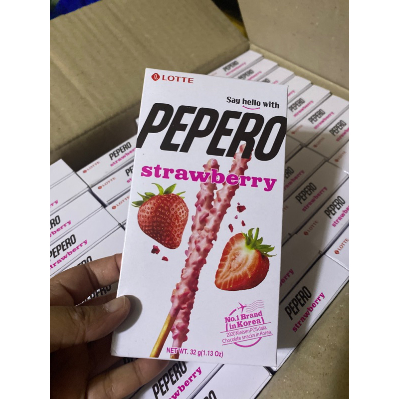 Lotte Pepero Strawberry Almond Crunchy Snowy Nude Chocolate Shopee