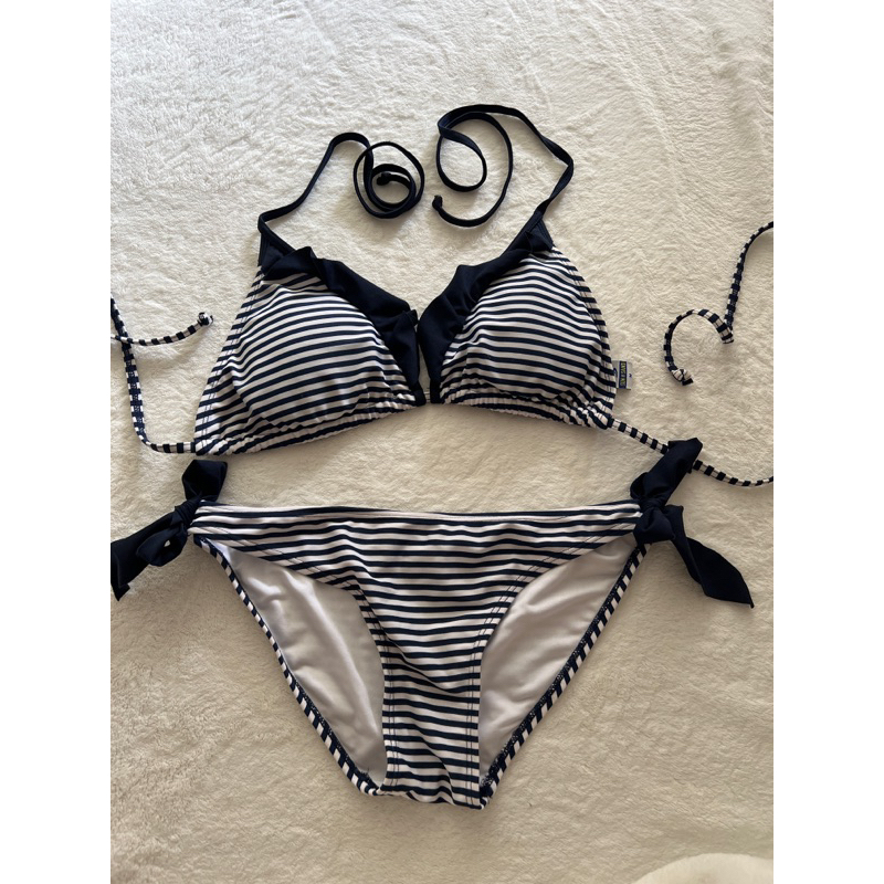 Navy Blue Stripes Bikini Set Shopee Philippines