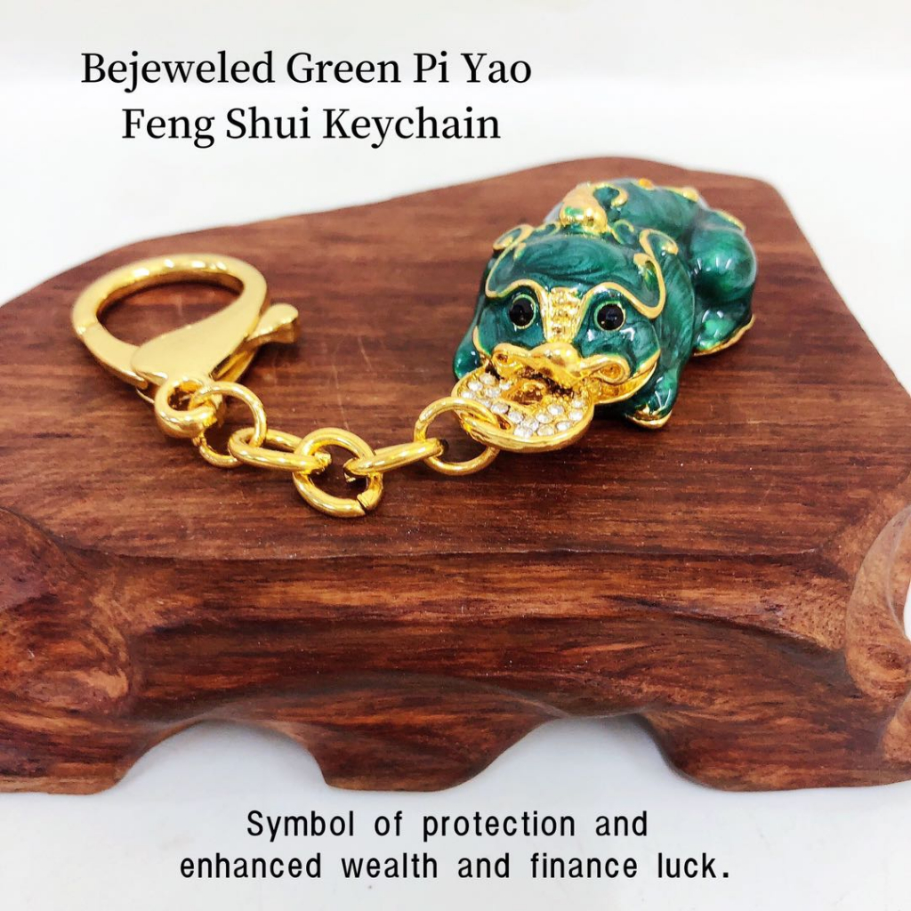 Fengshui Bejeweled Green Pi Yao Feng Shui Keychain Piyao Pi Xie