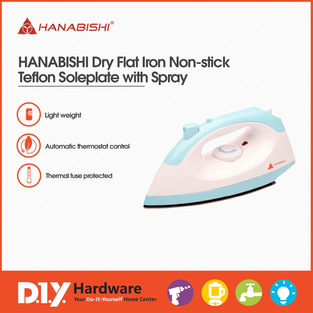 Hanabishi Dry Flat Iron Hi Non Stick Teflon Soleplate With Spray