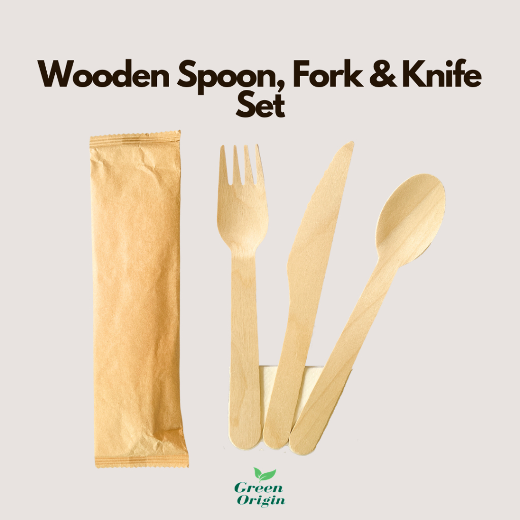 Wooden Spoon Fork And Knife Kraft Set With Tissue Eco Friendly Cutlery