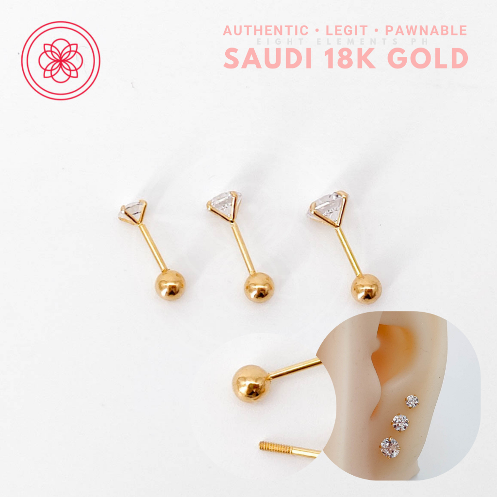 Cod Pawnable K Earrings Real Saudi Gold Synthetic Diamond And Ball