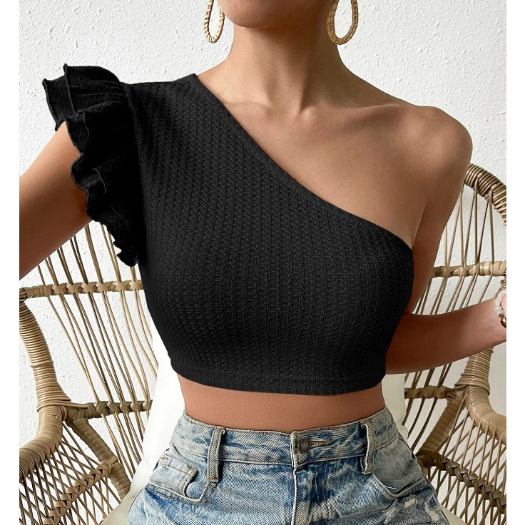 KILY PH Casual Tops One Shoulder Ruffle Shirt Plain Basic Croptop