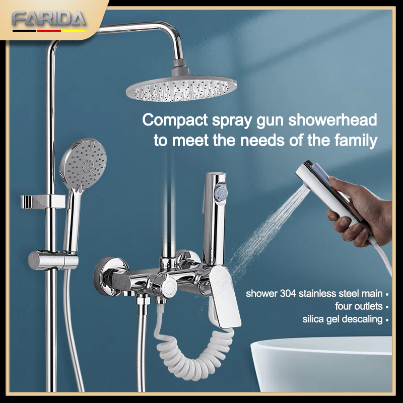 FARIDA 4 In1Black Gold Shower Set With Faucet High Pressure Hot And