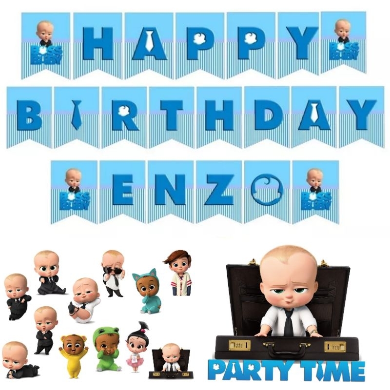 Boss Baby Theme Happy Birthday Party Banner Cupcake Cake Topper