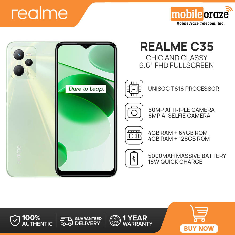 Realme C35 Cellphone 4GB RAM 64GB 128GB ROM 50MP AI Triple Camera