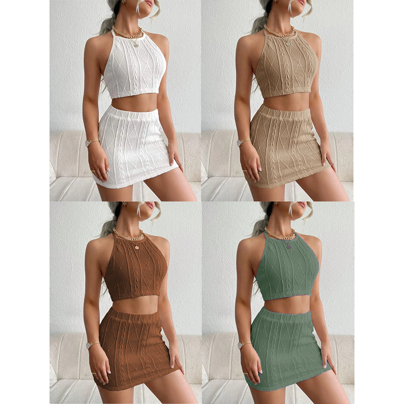 Kily Ph Terno Bodycon Mini Skirt And Croptop Halter Cable Knitted