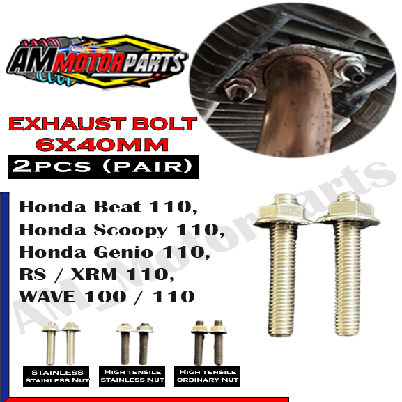 2pcs Pair Exhaust Bolts 6x40mm Honda Beat Honda Scoopy Genio RS XRM