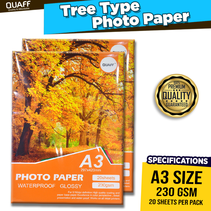 QUAFF Tree Type Glossy Photo Paper 230Gsm A3 Size 20Sheets Pack