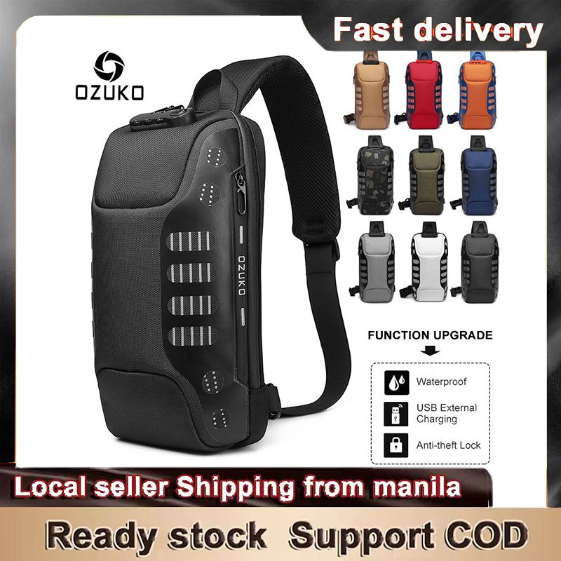 OZUKO Fashion Men Sling Bag Multifunction Anti Theft Chest Pack