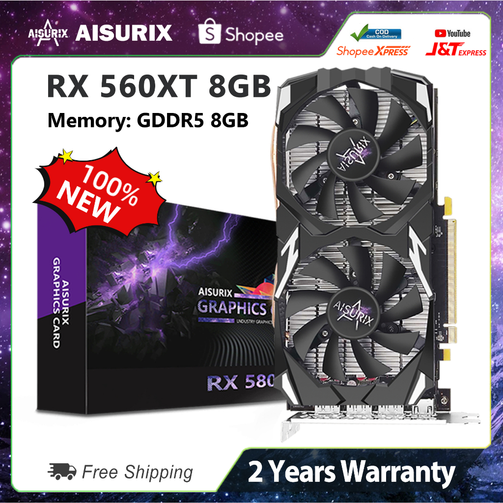 AISURIX AMD RX 560XT 8GB GDDR5 256Bit Graphics Card Dual Fans GPU