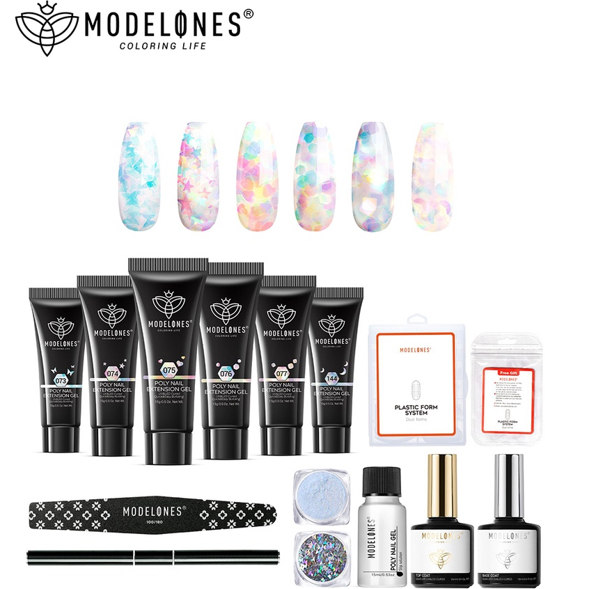 Modelones Extension Nail Gel Set Poly Kit Quick Builder Long Lasting