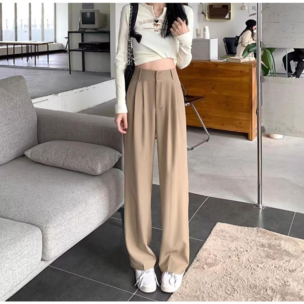 Kinwoo High Waist Trouser Botton Loose Type Pants Women