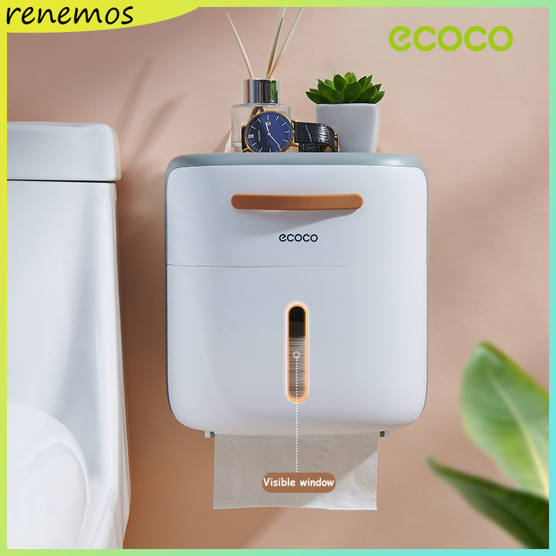 Ecoco Tissue Holder Box For Bathroom Wall Mounted Double Layer Tissue