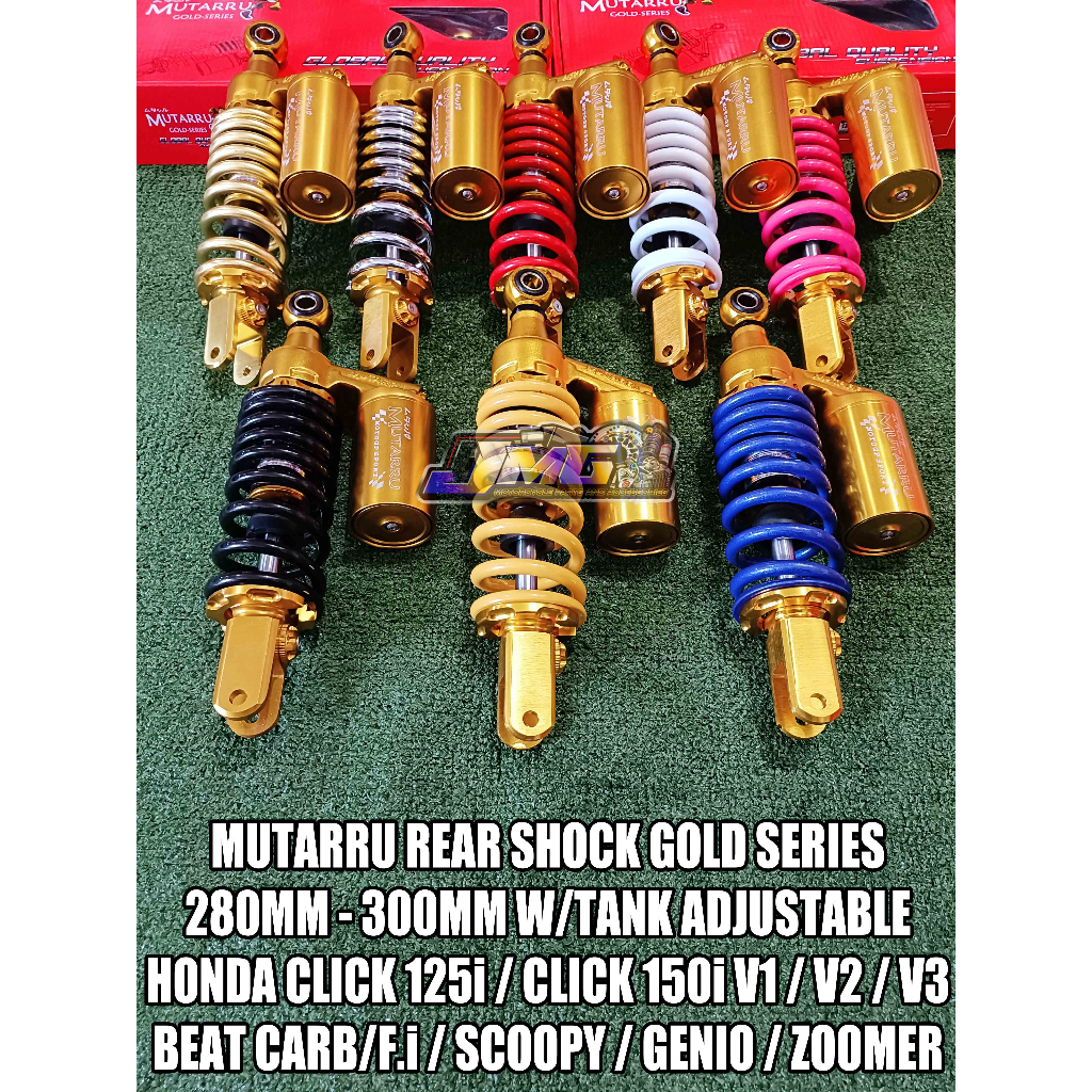 MUTARRU REAR SHOCK GOLD SERIES 280MM 300MM ADJUSTABLE HONDA CLICK 125