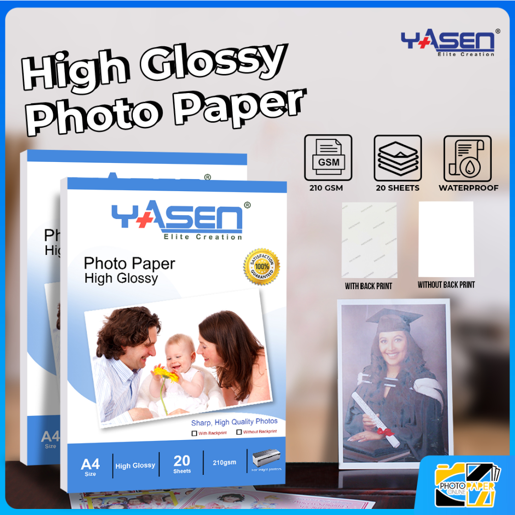 Yasen No Back Print Glossy Inkjet Sheets Pack Photo Paper A