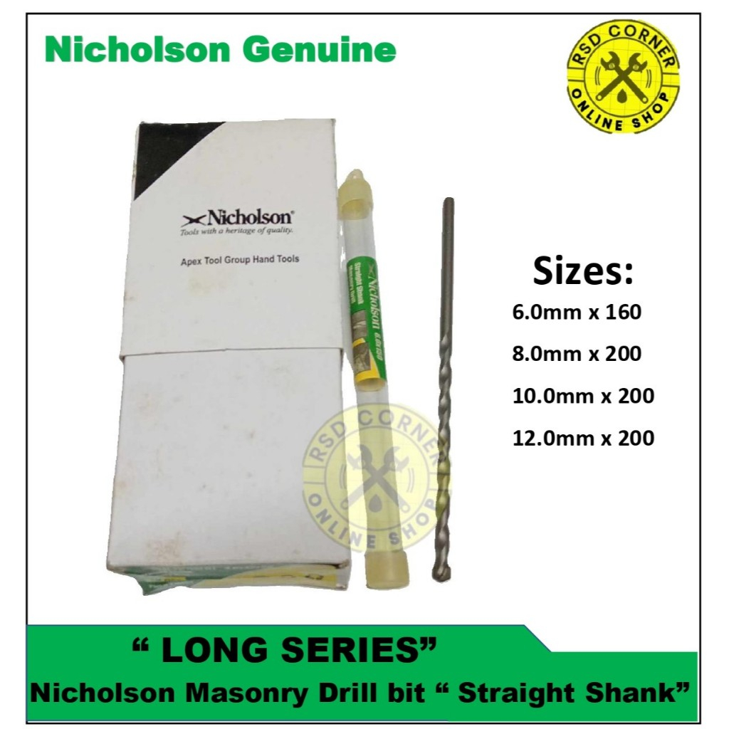 Nicholson Long Series Straight Shank Masonry Drill Bit Sold Per