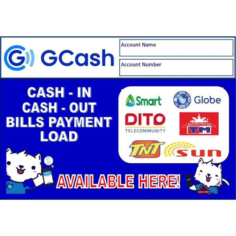 Load And Gcash Signage Cash In Out Available Here In Sintra Board Or