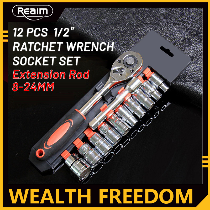 REAIM 12 PCS 1 2 Ratchet Wrench Socket Set Tools For Motorcycle CRV