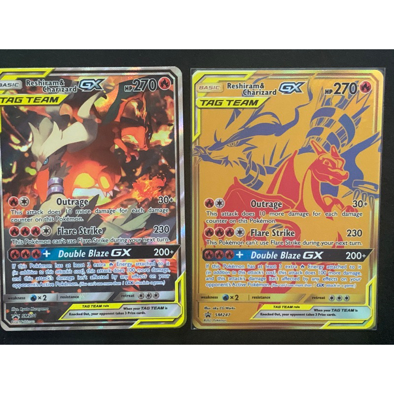 Pokemon TCG Reshiram Charizard GX Tag Team Alt Art Gold Promo SM201