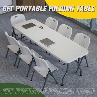 VOVOVA Heavy Duty Folding Table 4ft 6ft White Brown Outdoor Dining