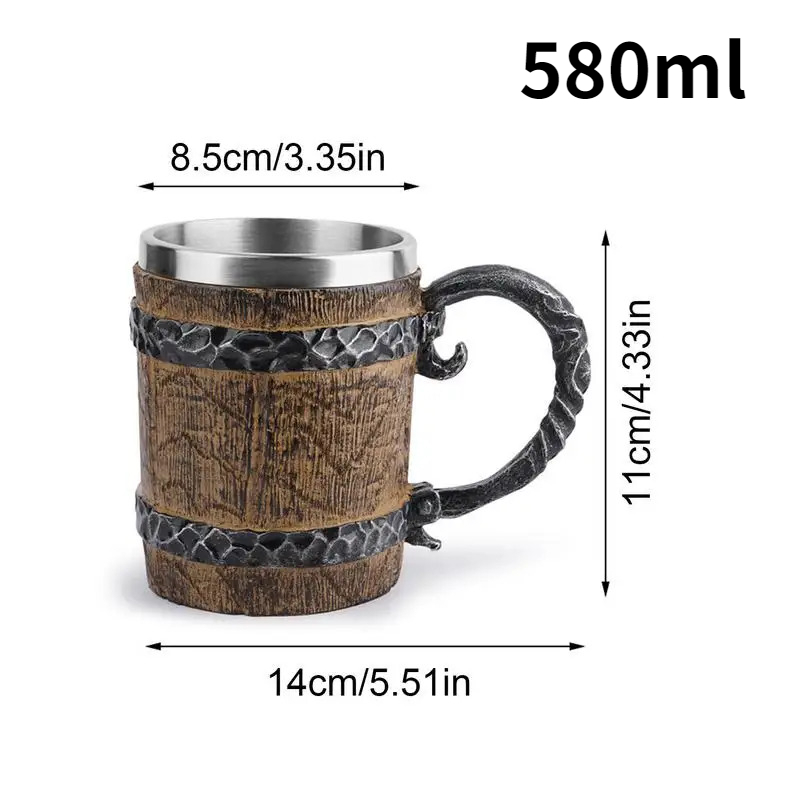 Fan Viking Wood Style Beer Mug Simulation Wooden Barrel Beer Cup