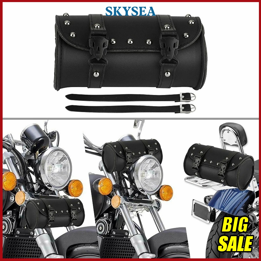 Universal Motorcycle Front Fork Tool Saddle Bag Pouch Luggage Leather