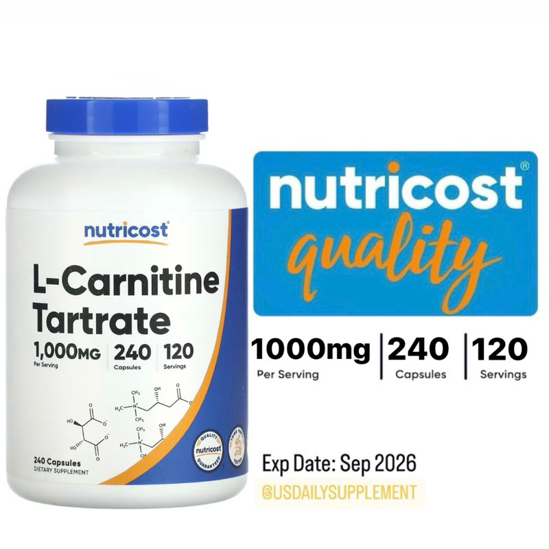 ONHAND NEW Nutricost L Carnitine Tartrate 1000mg 240capsules