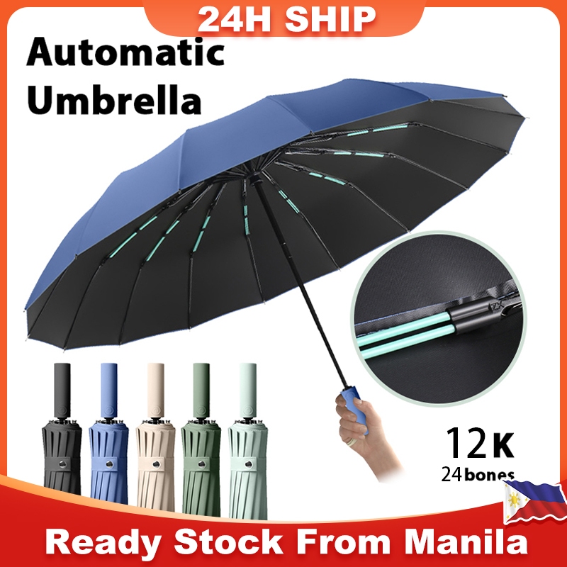 12 Ribs Fully Automatic Umbrella Storm Resistant Large Anti UV Sunproof