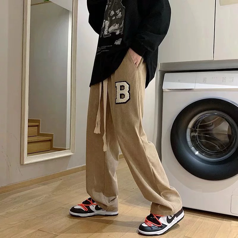 Waffle Slocks Pants Loose Straight Cut Pants Korean Sweatpant Wide Leg