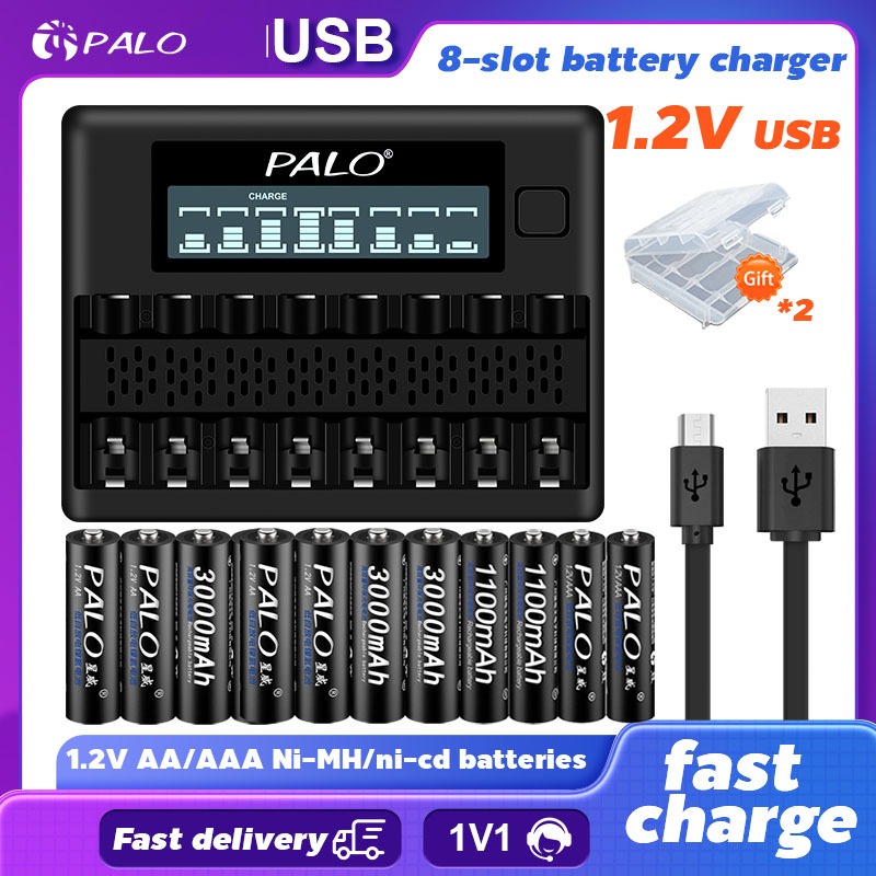 PALO 8 Slot LCD Smart Charger For 1 2V AA AAA Ni MH NI CD Battery