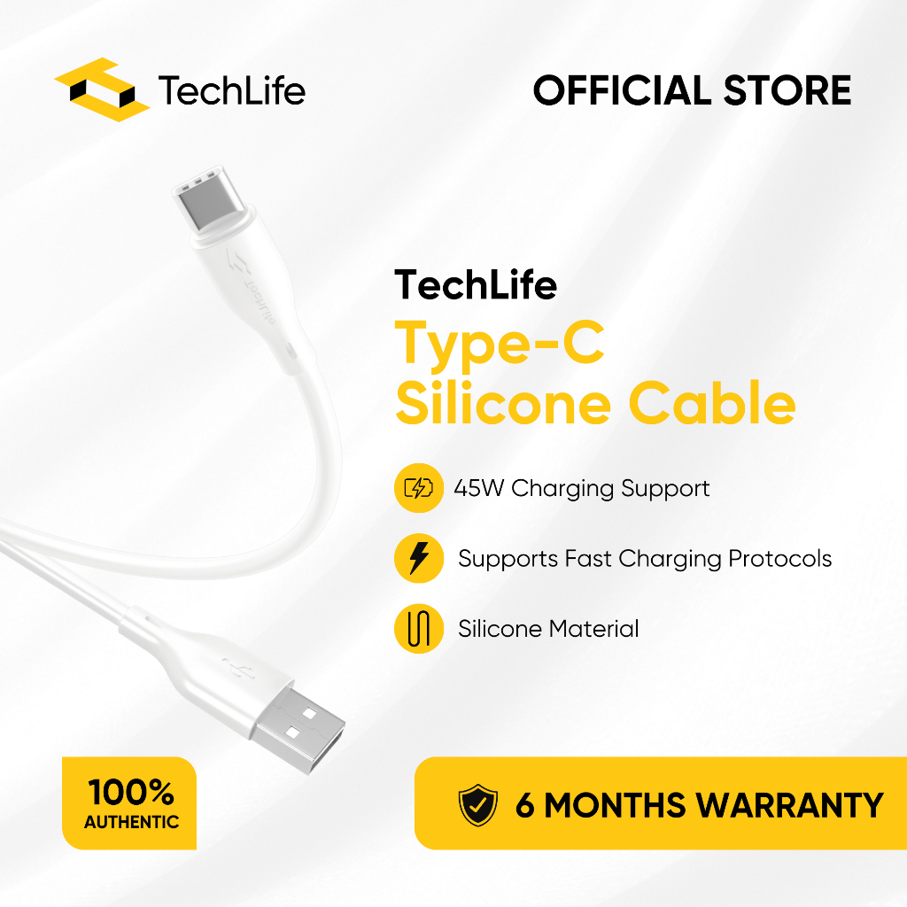 TechLife Type C Cable Supports Fast Charging Protocols 1M Cable