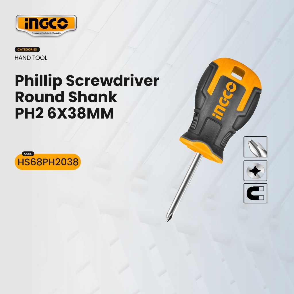 Ingco Ph X Mm Industrial Magnetic Stubby Mini Phillips Screwdriver