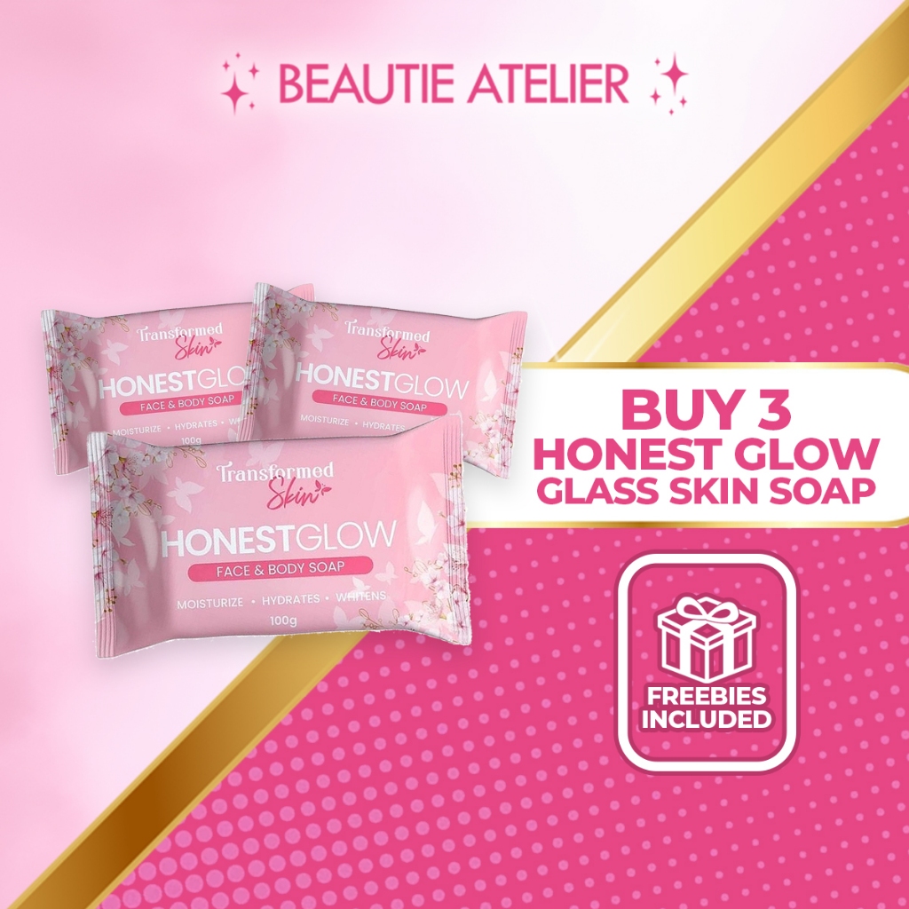 Get 3 Pack Honest Glow Glass Skin Soap Whitening Anti Acne Solution