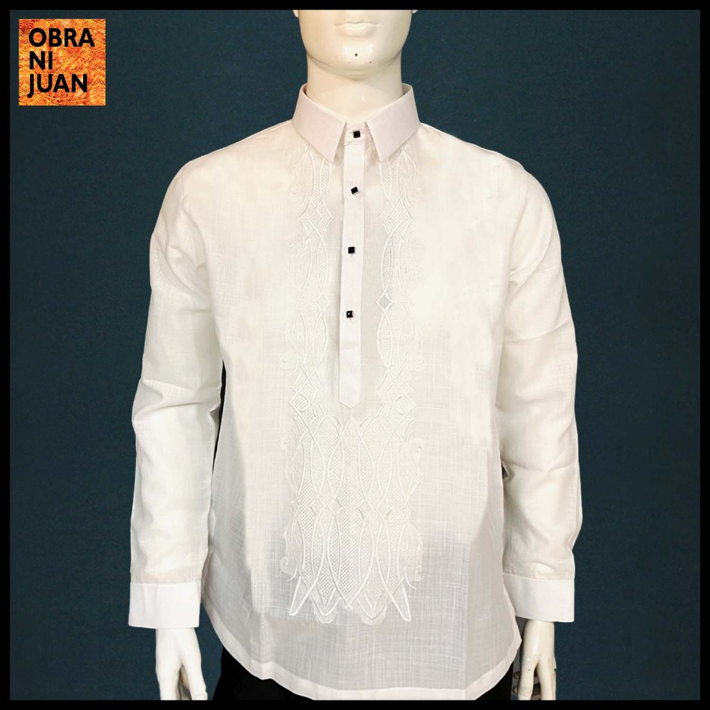 Obra Ni Juan Inno Fit Polo Barong Embroidered White Long Sleeves