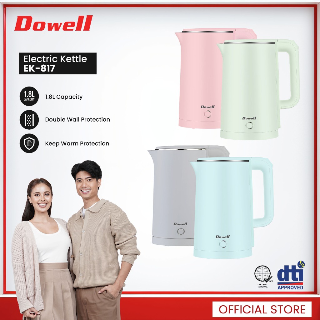 Dowell 1 8L Pastel Color Electric Kettle With Double Wall Heat