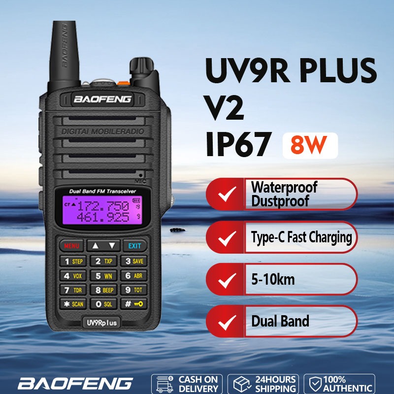 Baofeng UV 9R Plus Dual Band Walkie Talkie IP67 Waterproof 8W High